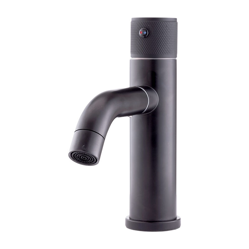Greenice - Robinet de lavabo en acier inoxydable, noir, eau chaude-froide, tuyaux, bec bas, levier unique [QLI-FA-BK7799]