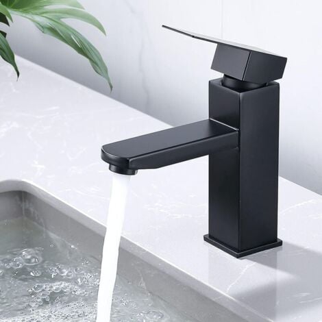 YNKKVRE Robinet de lavabo en acier inoxydable, robinet de lavabo monotrou, noir mat