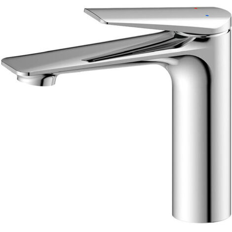 Robinet de lavabo en cuivre massif, profil bas, design compact, double commande, chromé.
