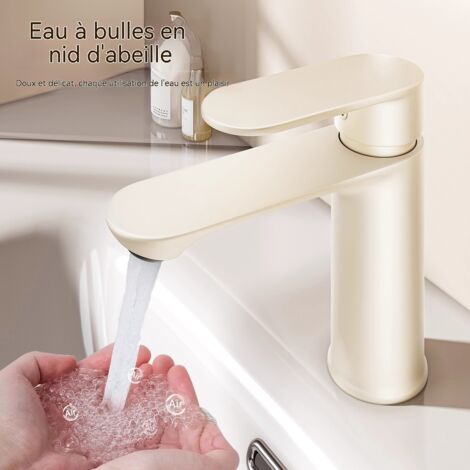 Robinet de Lavabo en Cuivre Massif, Style Crème, Mitigeur Eau Froide et Chaude, Salle de Bain