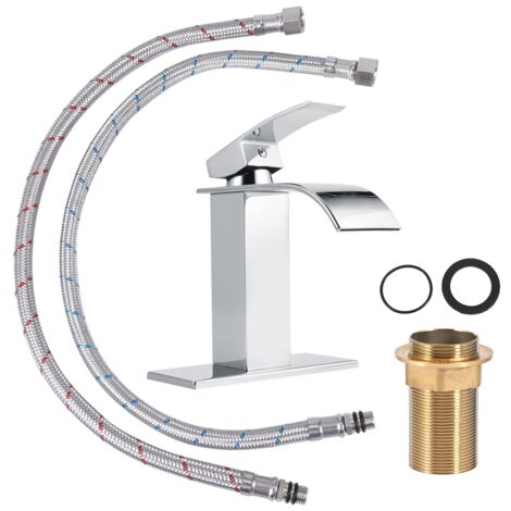 Robinet de Lavabo en Laiton à Grande Embouchure 3/8" avec Bec Cascade Eau Chaude et Froide