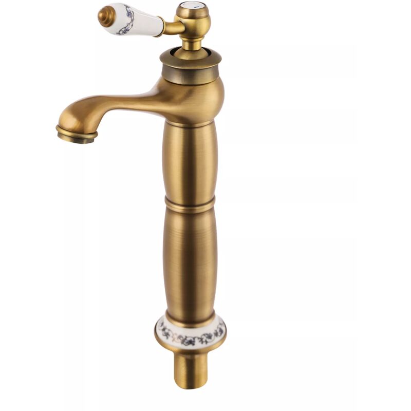 Robinet de lavabo en laiton antique - Rétro - Robinet de salle de bain - Mitigeur monocommande pivotant à 360° - Robinet de salle de bain - Eau