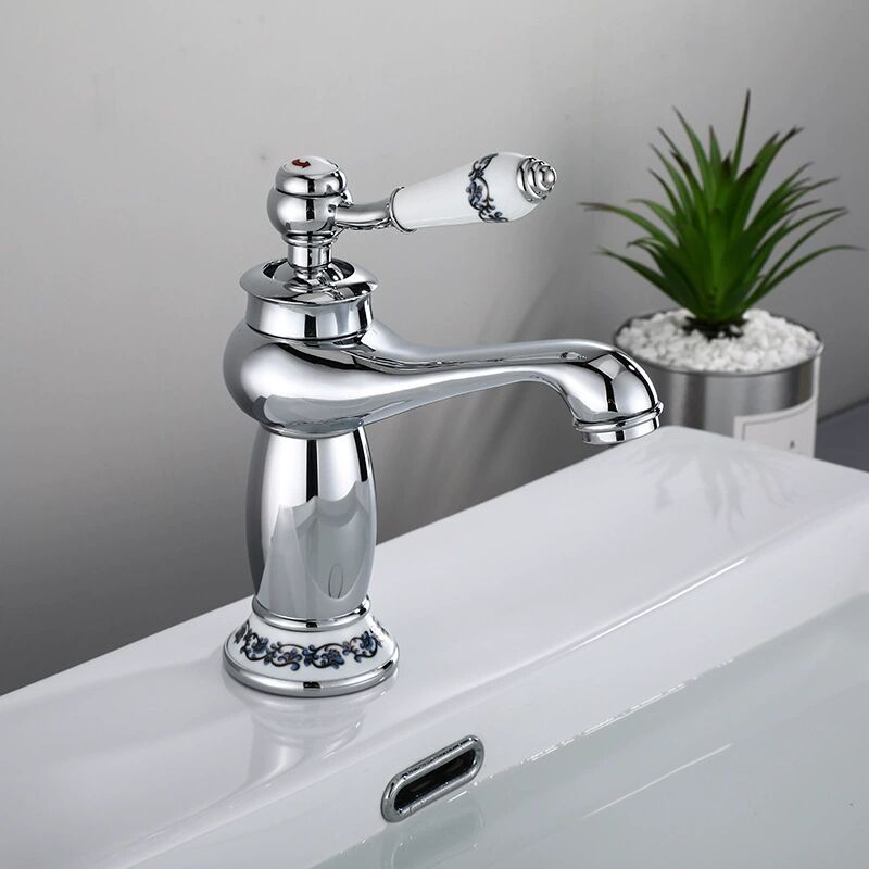 Treetalk - Robinet de lavabo en laiton céramique porcelaine noire et blanche col long rétro floral apporter de l'eau froide et chaude robinet d'eau
