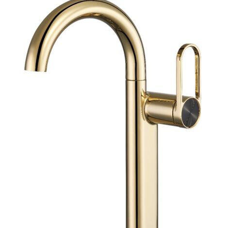 Robinet de Lavabo en Laiton Doré Brossé - Robinet Mixte pour Vasque Posée-Dessus, Installation Standard, Quincaillerie Sanitaire Haute Qualité-Alovez