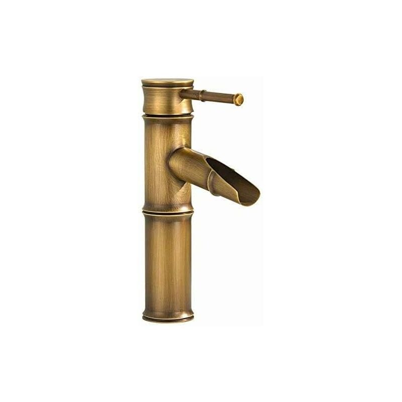 Beijiyi - Robinet de Lavabo en Laiton Rétro, Robinet de Salle de Bains pour Les Lavabos, Rétro Mitigeur Robinet de Lavabo, Rétro Cascade Motif bambou