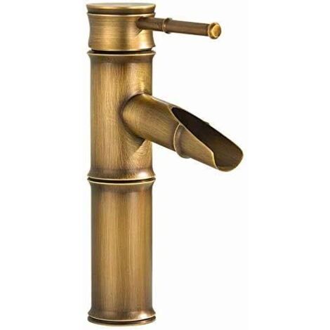 Robinet de Lavabo en Laiton Rétro, Robinet de Salle de Bains pour Les Lavabos, Rétro Mitigeur Robinet de Lavabo, Rétro Cascade Motif bambou de salle de bain Lavabo Robinet, Laiton Antique
