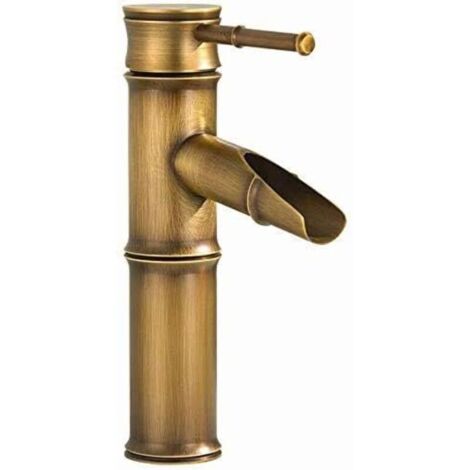 Robinet de Lavabo en Laiton Rétro, Robinet de Salle de Bains pour Les Lavabos, Rétro Mitigeur Robinet de Lavabo, Rétro Cascade Motif bambou de salle de bain Lavabo Robinet, Laiton Antique