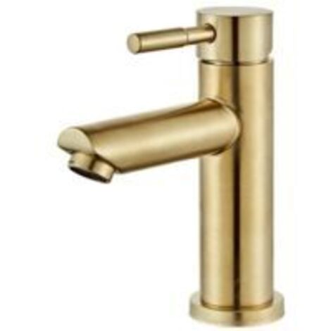 Robinet de lavabo en laiton sans plomb or brossé – Mitigeur eau chaude et froide – Vanne céramique résistante – Débit doux et silencieux