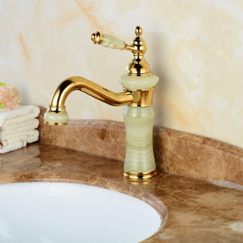 Vuszr - Robinet de lavabo en marbre, robinet de jade chaud et froid, robinet de lavabo en or et cuivre, robinet de lavabo en marbre doré