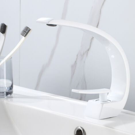 Robinet de lavabo encastré en forme de lune, robinet artistique monotrou pour lavabo à poser, robinet pour lavabo eau chaude et froide.