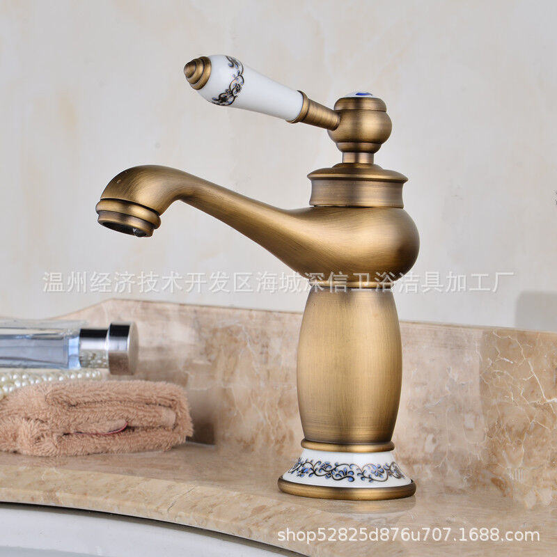 Lifcausal - Robinet de lavabo européen tout en cuivre chaud et froid salle de bain rétro salle de bain lavabo antique robinet noir Robinet de style