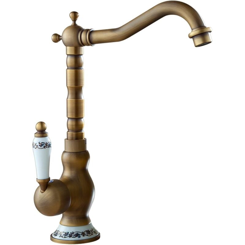 Robinet de lavabo Évier de cuisine de robinet d'eau chaude et froide rétro européen en cuivre