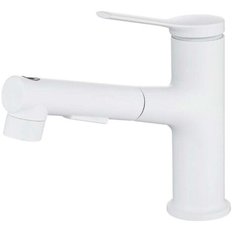 Robinet De Lavabo Extractible Blanc Cuivre Mitigeur Salle De Bains Eau Chaude Froide