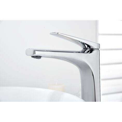Robinet de lavabo haut avec mitigeur  Modèle DELOS  Couleur gris finition chromée [ IMEX® ]