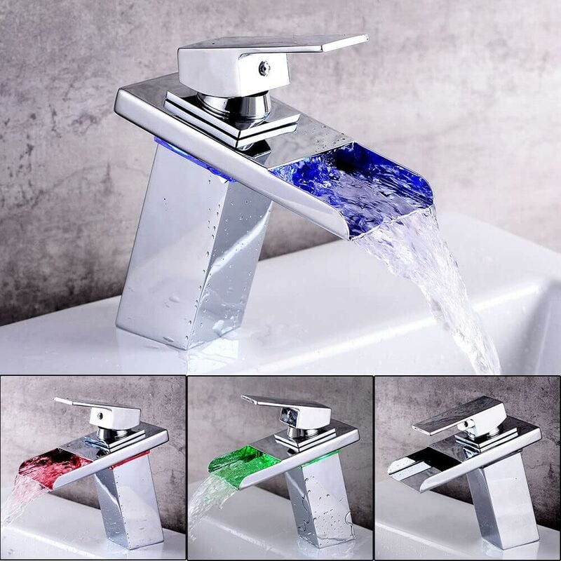 Senderpick - Robinet de lavabo lumineux à led en verre cascade 3 couleurs changeantes éclairage rvb Robinet mitigeur de salle de bain Robinet