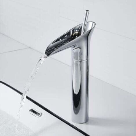 Robinet de lavabo, mitigeur cascade de salle de bain, eau chaude et froide réglable, matériau en laiton chromé, résistant à la corrosion et à la rouille, adapté au lavage des mains de la salle de bain