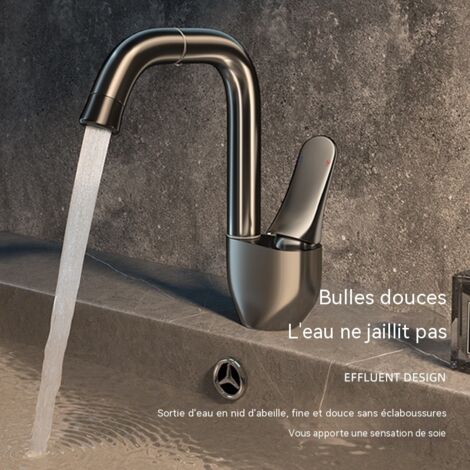 Robinet de Lavabo Mitigeur en Cuivre, Rotatif Multidirectionnel, Gris Gun Métal, pour Salle de Bain