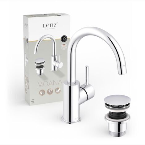 Robinet de lavabo Moana en chrome - Économe en eau grâce à la buse de mélange de qualité supérieure - Installation et nettoyage faciles - Bec arqué pivotant à 360° - 46012302