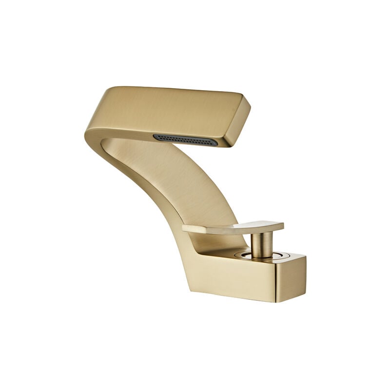 Robinet de lavabo moderne cascade pour salle de bain Robinet mitigeur monocommande Robinet de salle de bain Robinet en laiton ，Or brossé（avec tuyau）