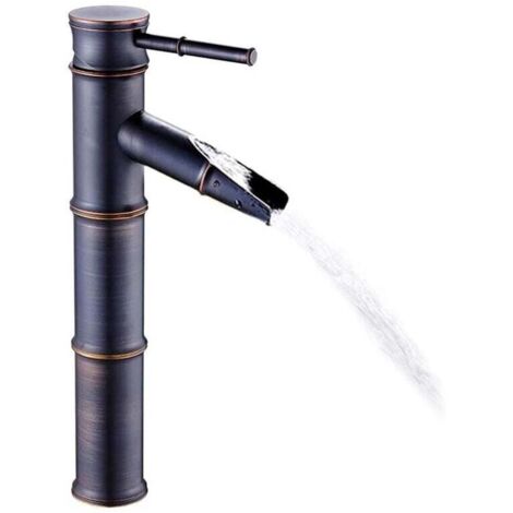 Robinet de lavabo moderne en acier inoxydable avec finition bronze ancien et design bambou, 3 connexions, sans bonde