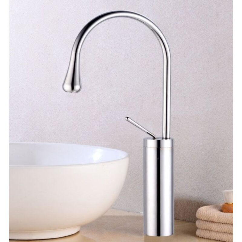 Robinet de Lavabo Moderne Haut Mitigeur Monocommande Design Créatif pour Salle de Bain Cuisine avec Tuyau G3/8 Chrome