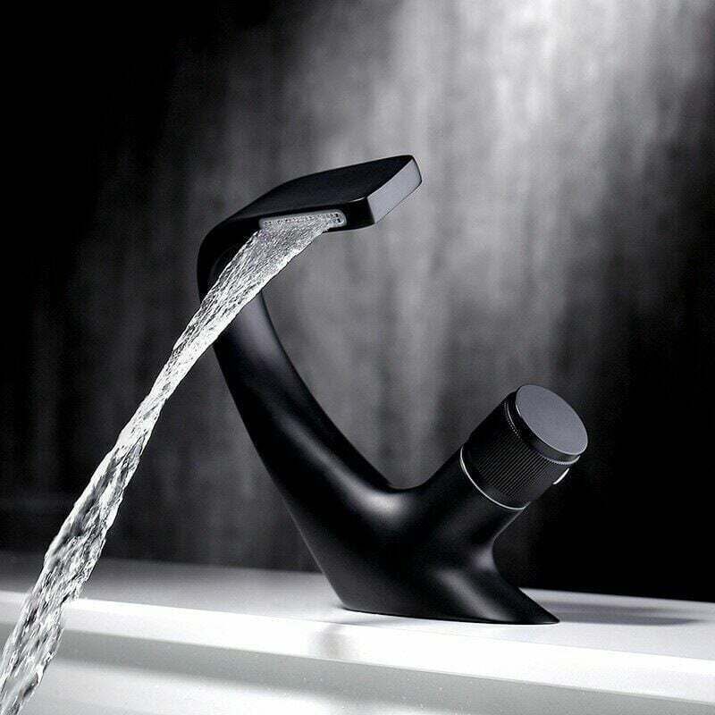 Robinet de Lavabo Monotrou Cascade en Laiton pour Salle de Bain, Design de Luxe, Noir (18X13 cm)