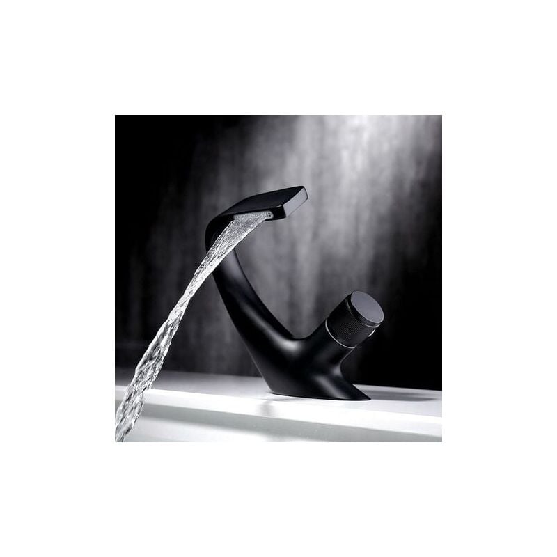 SNQ - Robinet de lavabo monotrou cascade, robinet d'évier de salle de bain en laiton, robinet d'évier de baignoire design de luxe (noir,1813cm)