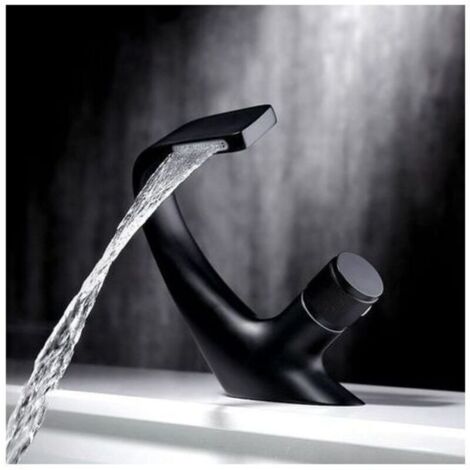 Robinet de lavabo monotrou cascade, robinet d\'vier de salle de bain en laiton, robinet d\'vier de baignoire design de luxe (noir1813cm)