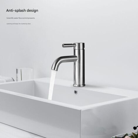 Robinet de lavabo monotrou en acier inoxydable 304, à encastrer sous plan, avec eau chaude et froide. Convient aux salles de bains et aux cuisines. Bec courbé en finition or brossé.