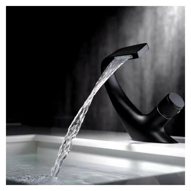 Robinet de lavabo monotrou en cuivre noir complet robinet de lavabo noir-robinet de salle de bain-robinet de cascade de bassin solide-robinet de