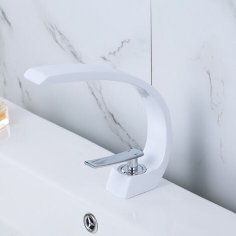 Robinet de lavabo monotrou en laiton massif avec cartouche céramique, pour lavabo encastré, couleur blanche