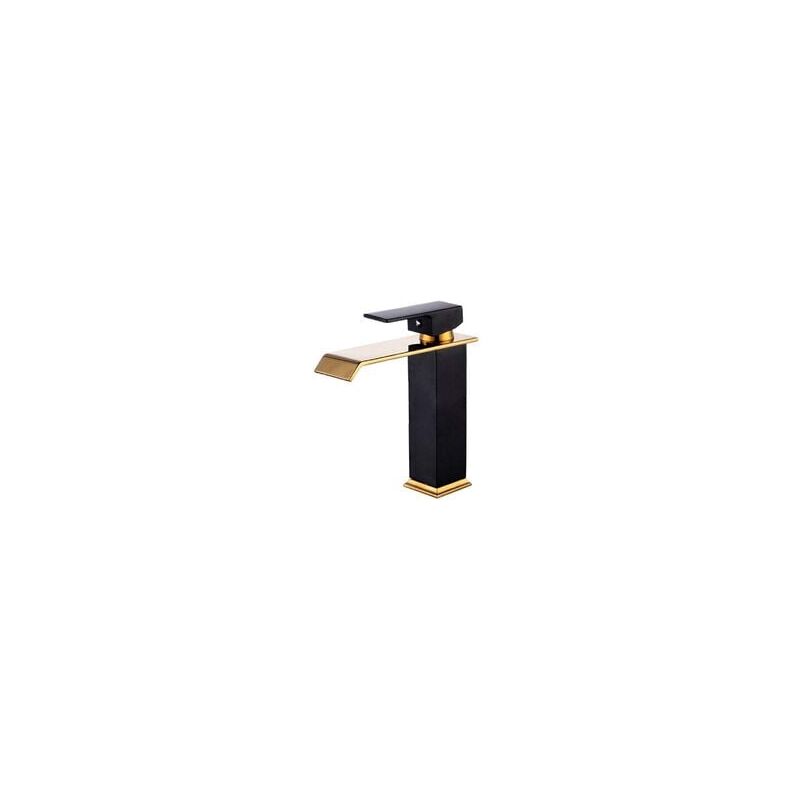 ZVD - Robinet de Lavabo Monotrou en Laiton Massif - Eau Chaude et Froide en Or Noir Mat