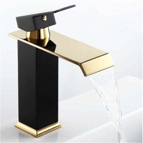 Robinet de lavabo monotrou, or noir mat, robinet d'eau chaude et froide en laiton massif pour évier de salle de bain black