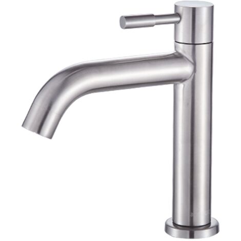 Robinet de lavabo monotrou, robinet de lavabo de salle de bain courbé chaud et froid en acier inoxydable au fini nickel brossé