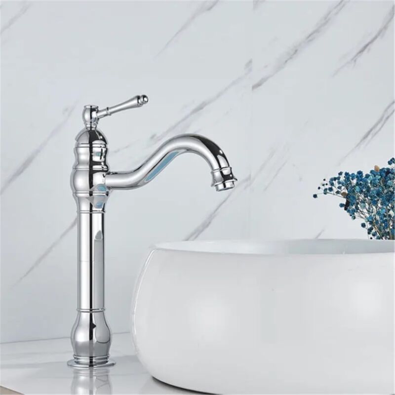 Robinet de lavabo monté sur le pont en cuivre antique à poignée unique pour salle de bain, robinet mitigeur à long bec pour évier, robinet d'évier