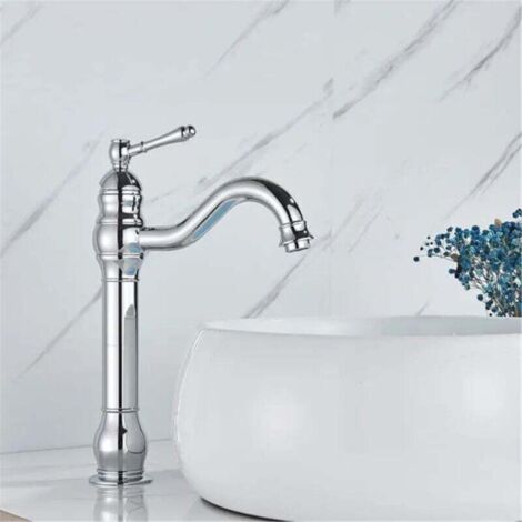 Robinet de lavabo monté sur le pont en cuivre antique à poignée unique pour salle de bain, robinet mitigeur à long bec pour évier, robinet d'évier haut de gamme, galvanoplastie de style haut de gamme