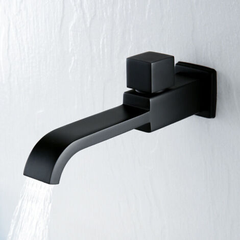 Robinet de lavabo mural en laiton noir mat anti-oxydation – eau froide uniquement, finition élégante pour cuisine et salle de bain
