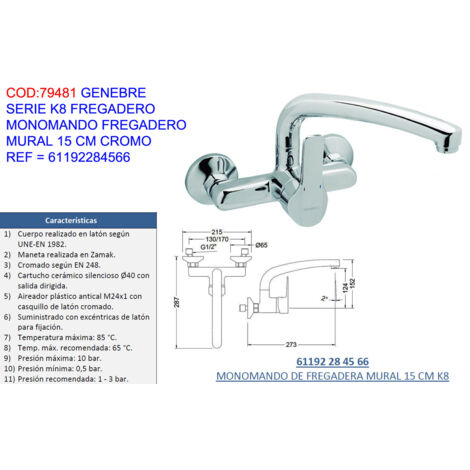 Robinet de lavabo mural Genebre K8 15 cm CR61192284566