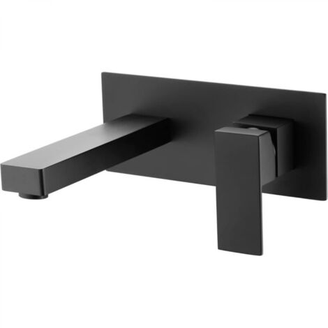 Robinet de lavabo mural noir mat, avec valve en laiton