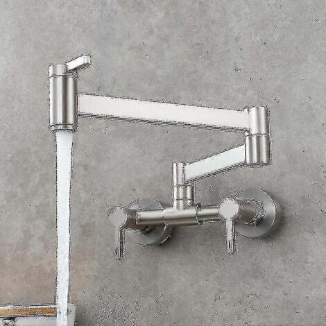 Robinet de lavabo mural pliable avec bras articulé et double poignée en laiton plaqué or