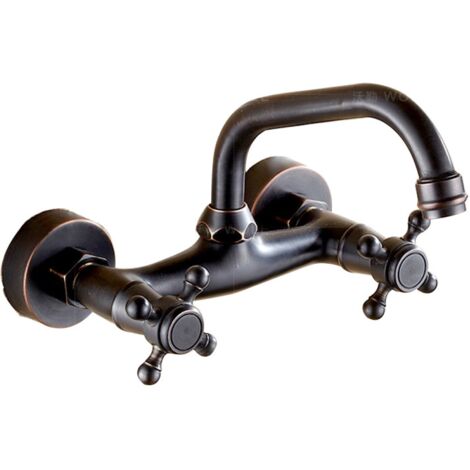Robinet de lavabo mural style rustique rétro européen - Fixation murale - Noir (Couleur : Noir)