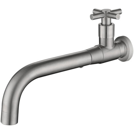 Robinet de lavabo mural universel intégré à eau froide, encastré, en acier inoxydable brossé argent