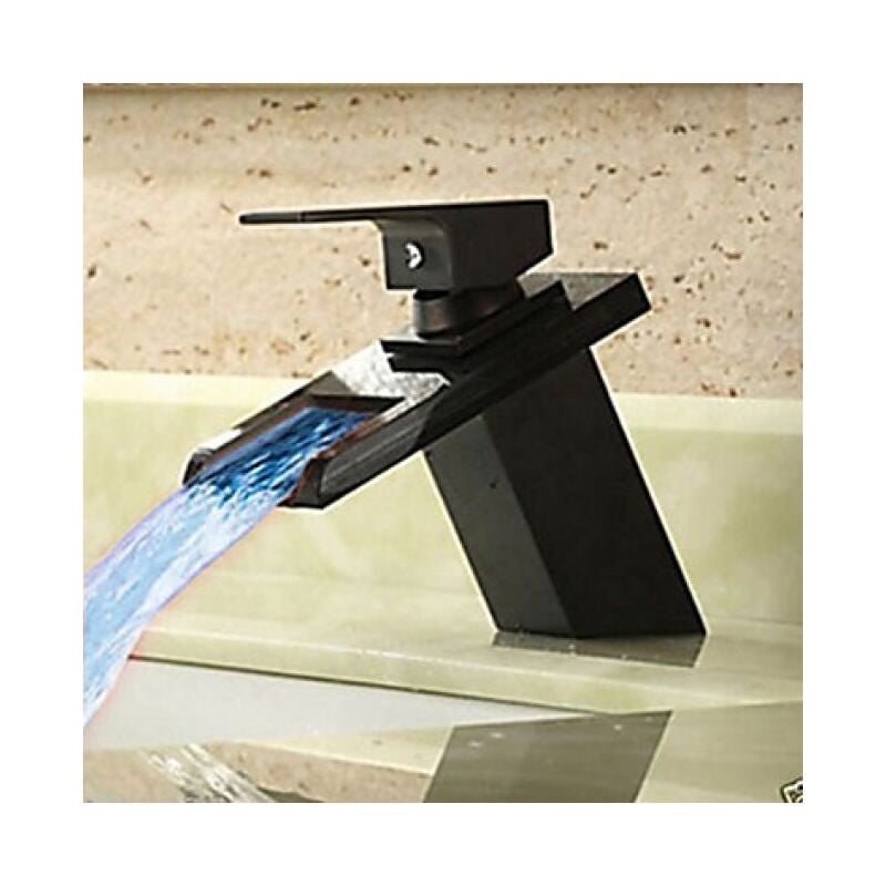 Lookshop - Robinet de lavabo noir avec changement de couleur led, un robinet muni d'une poignée
