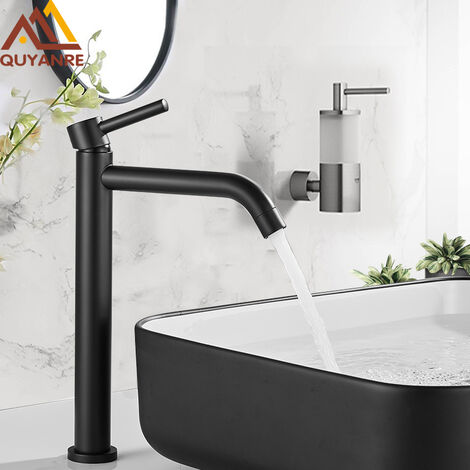 Robinet de lavabo noir chromé, grand lavabo mince, robinet de salle de bains, robinet mitigeur d'eau chaude et froide, lavabo grue robinet de salle de bains