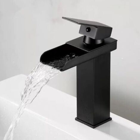 Robinet de lavabo noir et or, robinet de salle de bain, eau chaude et froide, poignée unique, montage sur pont, robinet de lavabo, noir/chrome (modèle court noir 1)