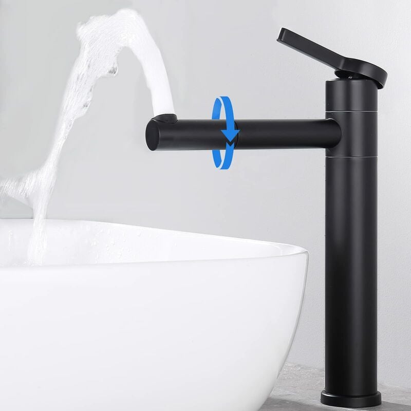 Alovez - Robinet de Lavabo Noir Haut Rotatif à 360° Mitigeur Lavabo Robinet de Salle de Bain en Acier Inoxydable