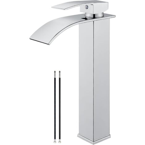 Robinet de lavabo noir mat avec grand bec rectangulaire, robinet de lavabo de salle de bain (argent)