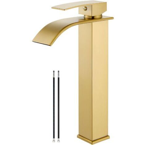Robinet de lavabo noir mat avec grand bec rectangulaire, robinet de lavabo de salle de bain (doré)