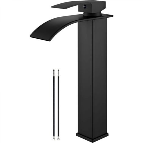 Robinet de lavabo noir mat avec grand bec rectangulaire, robinet de lavabo de vanité (noir)