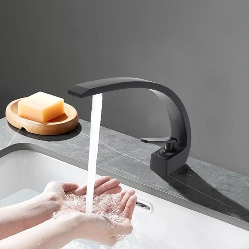 Senderpick - Robinet de lavabo noir robinet de lavabo de salle de bain chromé robinet moderne à levier unique robinet en céramique de salle de bain